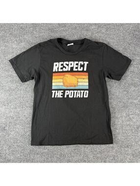 Port & Company Black 'Respect The Potato' Graphic T-Shirt Medium, humor, funny